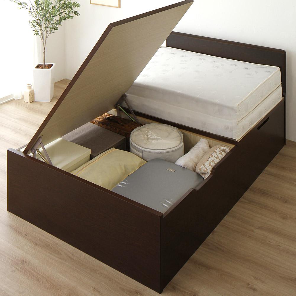 フラットヘッドボード 跳ね上げ ベッド ブラウン