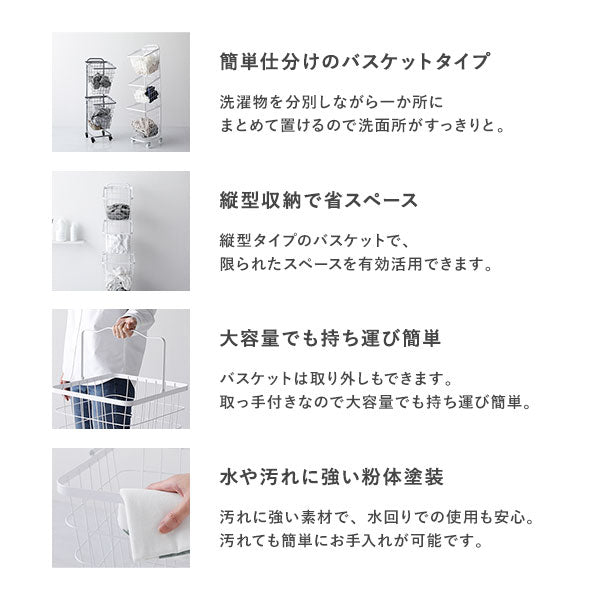 簡単仕分けのバスケットタイプ/縦型収納で省スペース/大容量でも持ち運び簡単/水や汚れに強い粉体塗装