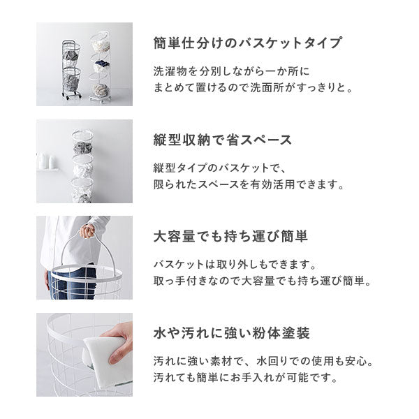 簡単仕分けのバスケットタイプ/縦型収納で省スペース/大容量でも持ち運び簡単/水や汚れに強い粉体塗装