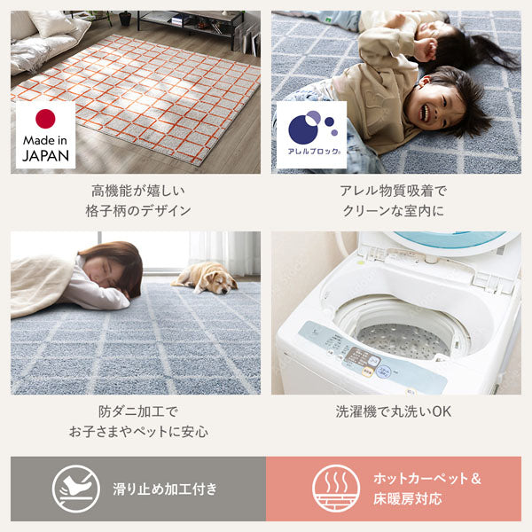 高機能が嬉しい格子柄のデザイン/アレル物質吸着でクリーンな室内に/防ダニ加工でお子さまやペットに安心/洗濯機で丸洗いOK