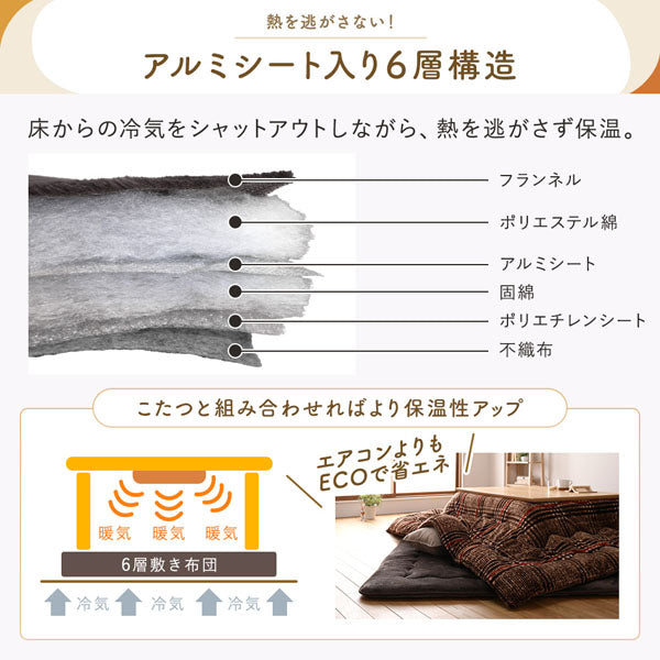 アルミシート入り6層構造で、床からの冷気をシャットアウトしながら、熱を逃がさず保温。