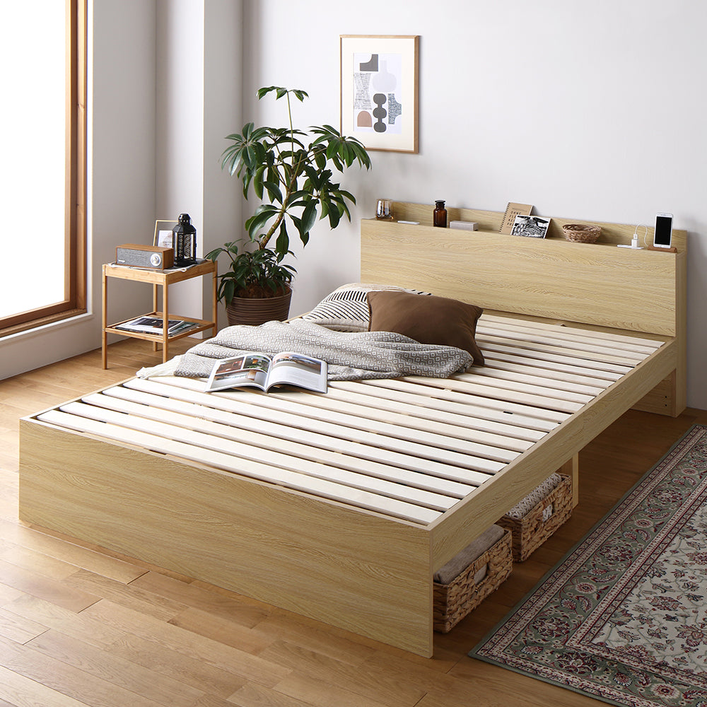 コンセント 棚付き 高さ調整すのこベッド 『Asteria アステリア』フレームのみ・ナチュラル