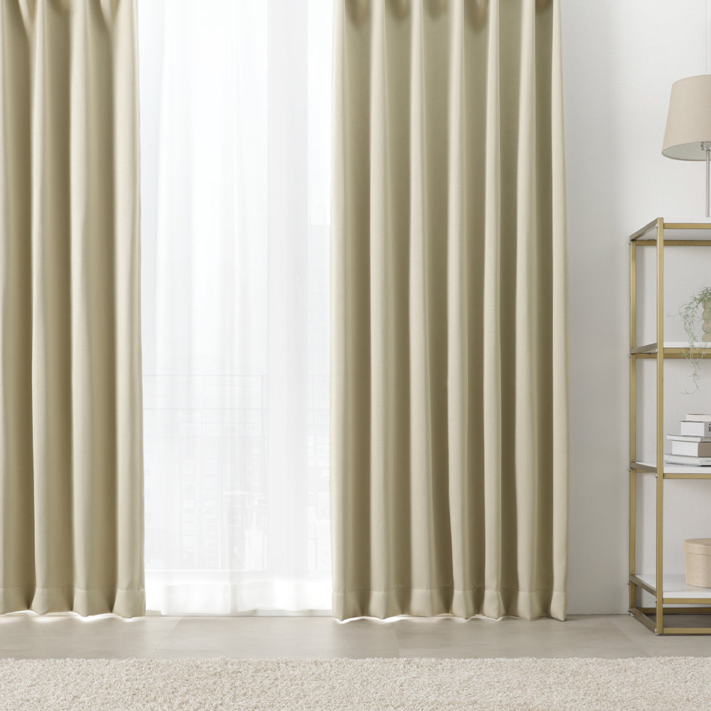 届いてすぐ使えるカーテンセット 「1級遮光カーテン」+「高機能ミラーレスカーテン」 シャンパンベージュ