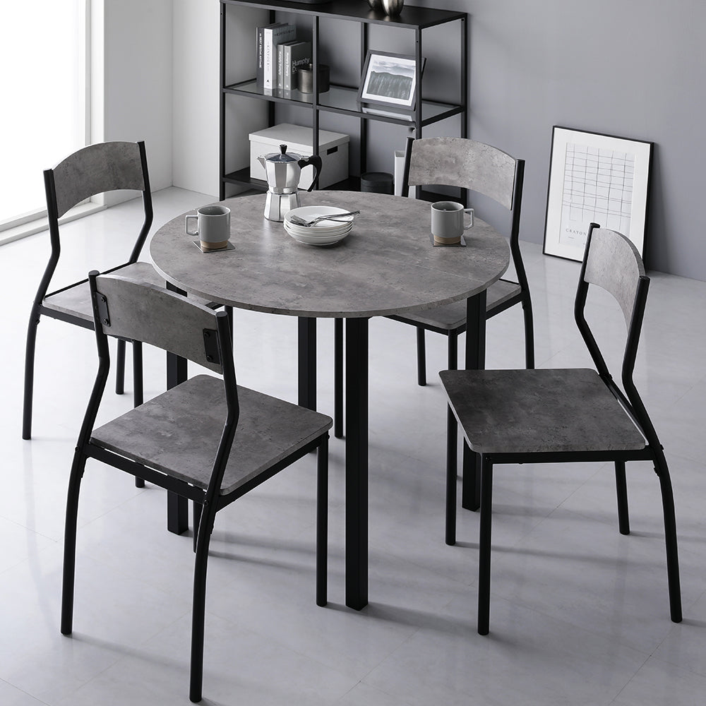 円形ダイニングセット(テーブル+シンプルデザインチェア)ストーン×ブラック