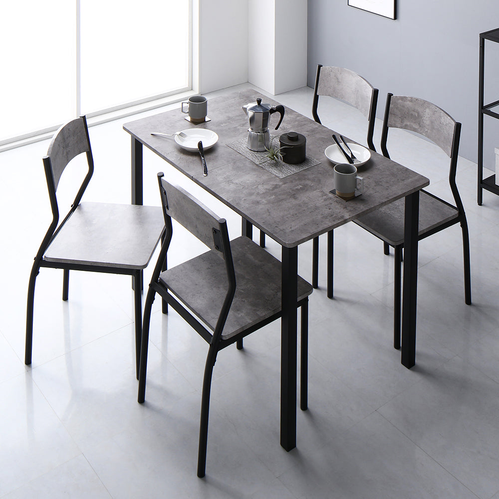 4人掛けダイニングセット(テーブル+シンプルデザインチェア)ストーン×ブラック