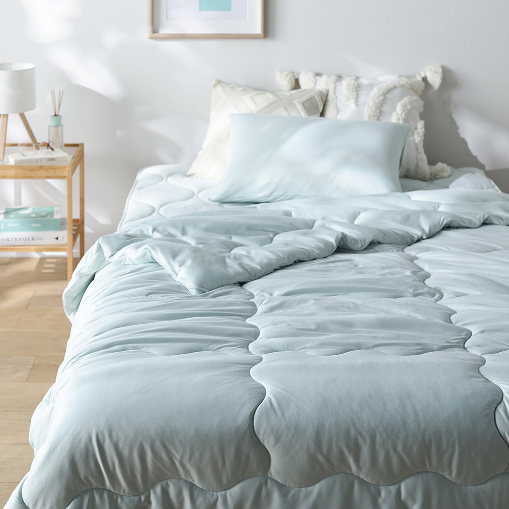 とろとろニット×人工羽毛 洗える 掛け布団 春夏秋3シーズン 『Mermin マーミン』 ミント