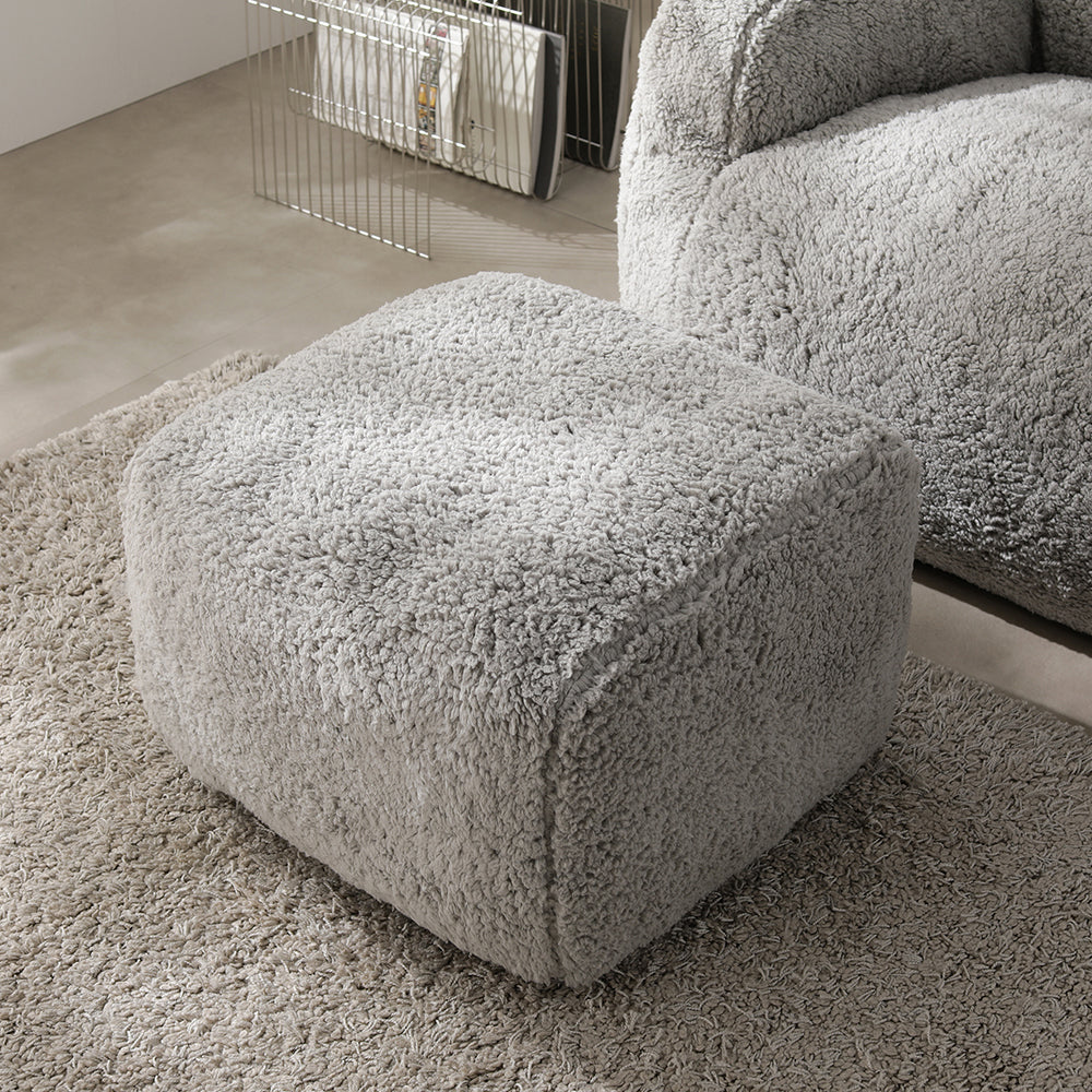 ウレタンクッションソファ 『Cloofy クルーフィ』 オットマン単品 もこもこファー生地 グレー