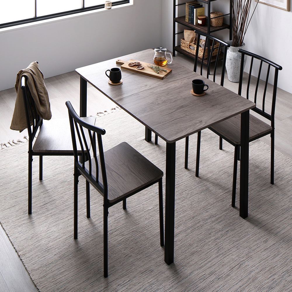 4人掛けダイニングセット(テーブル+パイプデザインチェア)グレージュ×ブラック