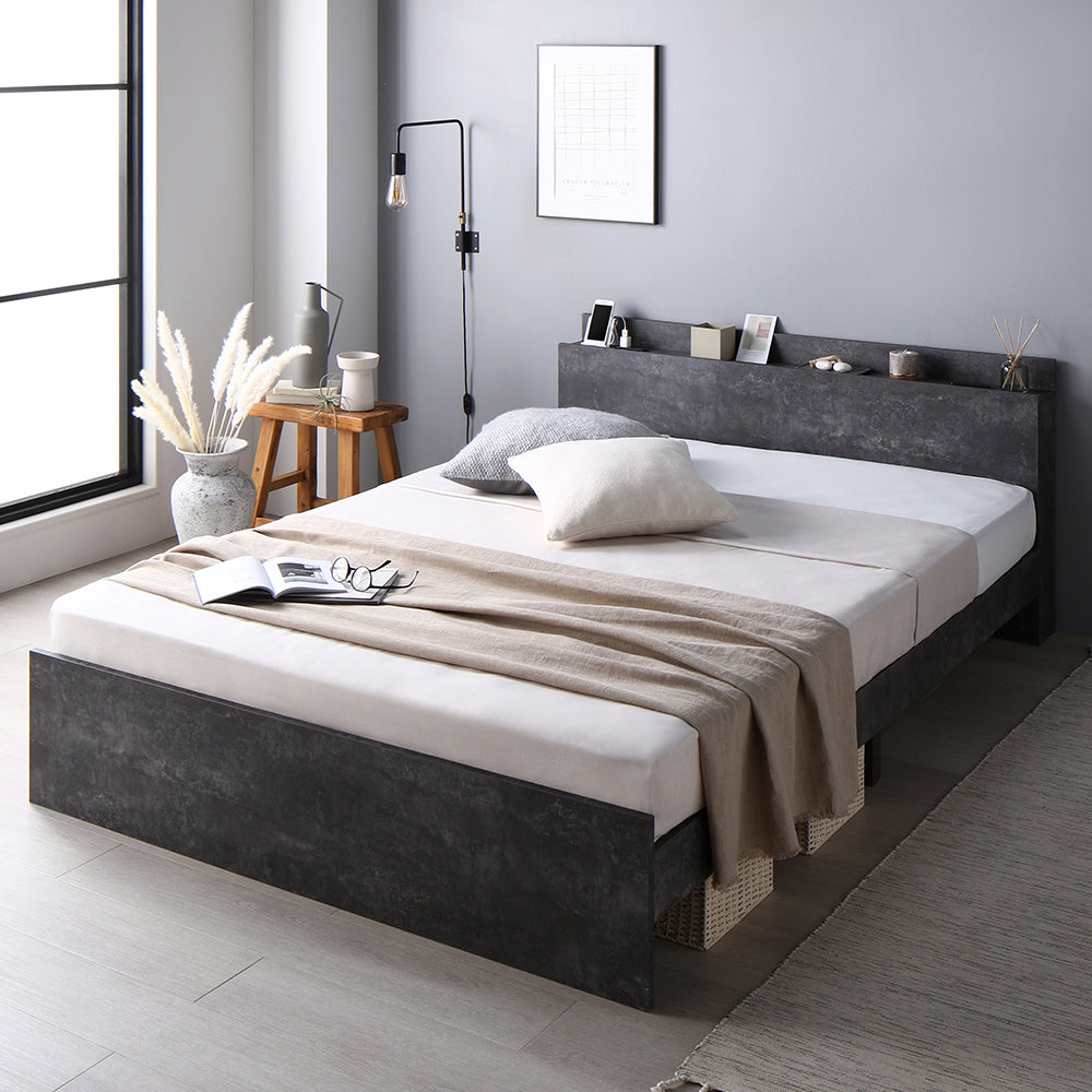 コンセント 棚付き 高さ調整すのこベッド 『Asteria アステリア』ストーングレー