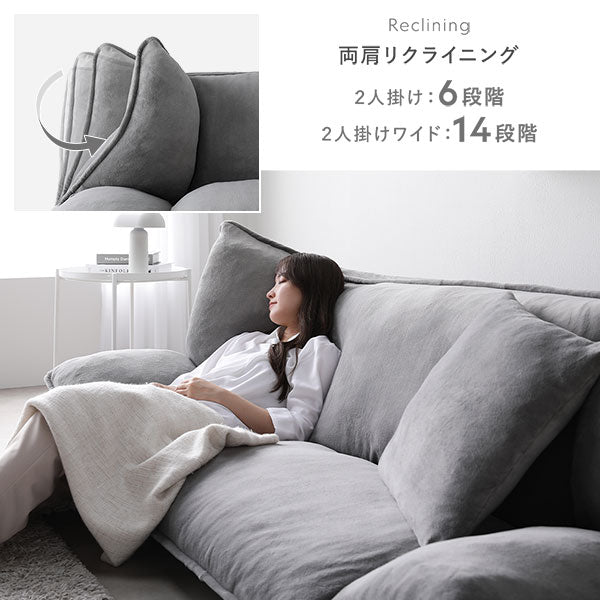 両肩リクライニング(2人掛け:6段階、2人掛けワイド:14段階)