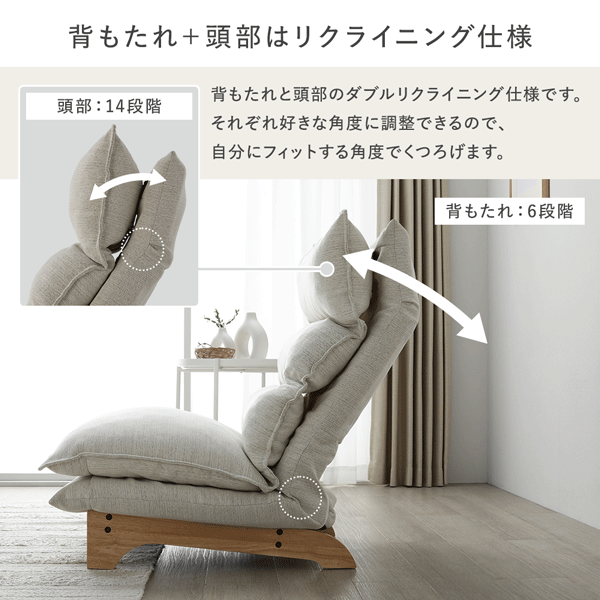 背もたれ+頭部はリクライニング仕様