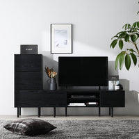 異素材MIX テレビボード(120cm幅) + チェスト(スリム3段) セット 『Stova ストーヴァ』 ブラック