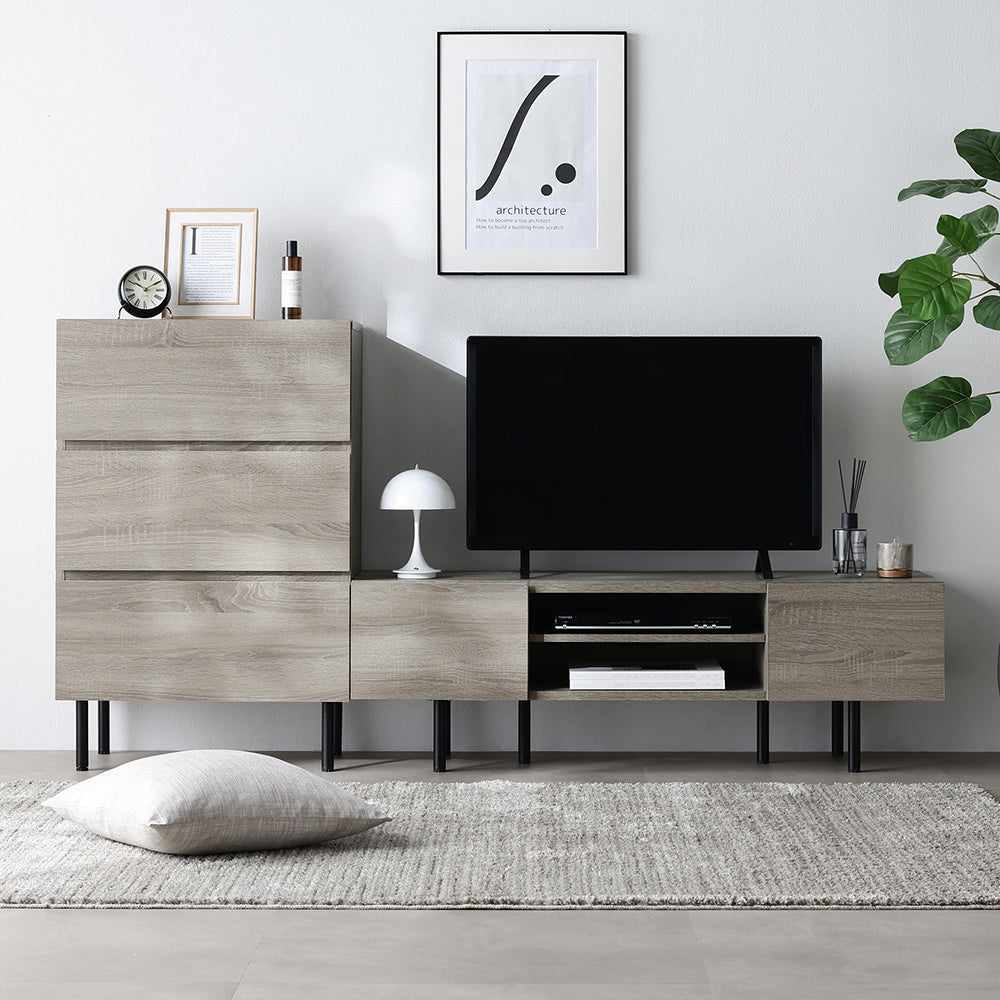 異素材MIX テレビボード(120cm幅) + チェスト(ワイド3段) セット 『Stova ストーヴァ』 グレージュ