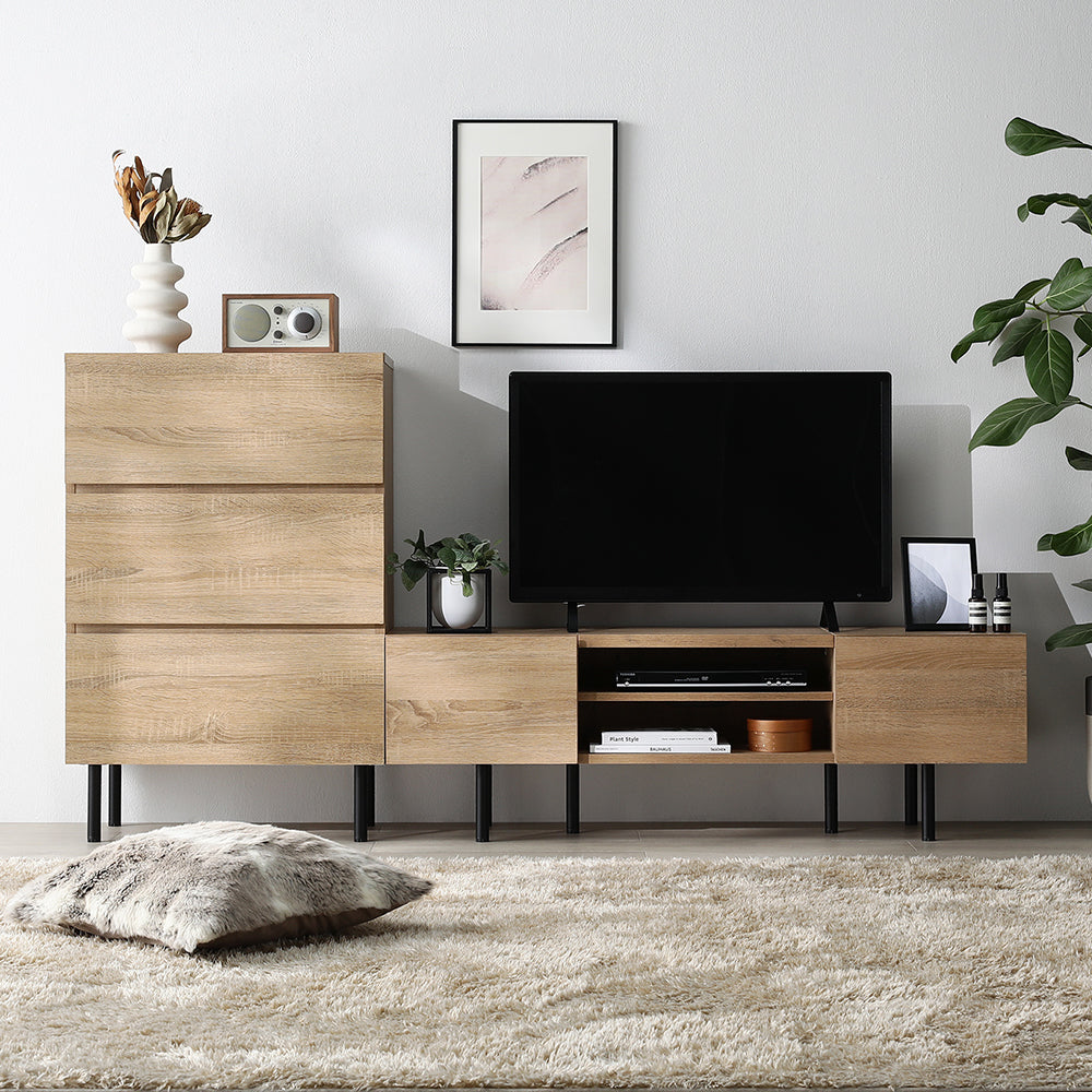 異素材MIX テレビボード(120cm幅) + チェスト(ワイド3段) セット 『Stova ストーヴァ』ナチュラル