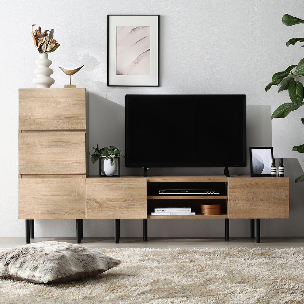 異素材MIX テレビボード(120cm幅) + チェスト(スリム3段) セット 『Stova ストーヴァ』 ナチュラル