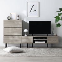 異素材MIX テレビボード(120cm幅) + チェスト(ワイド3段) セット 『Stova ストーヴァ』 グレージュ