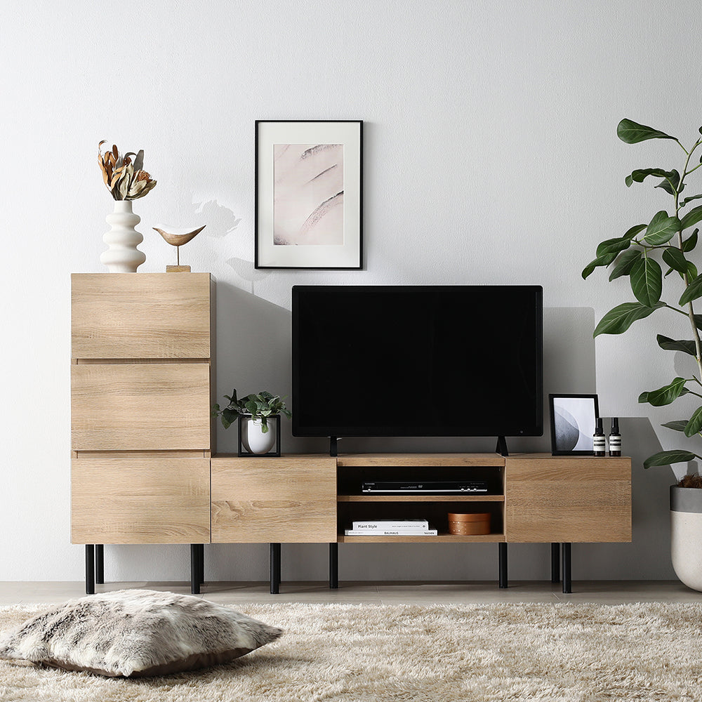 異素材MIX テレビボード(120cm幅) + チェスト(スリム3段) セット 『Stova ストーヴァ』 ナチュラル