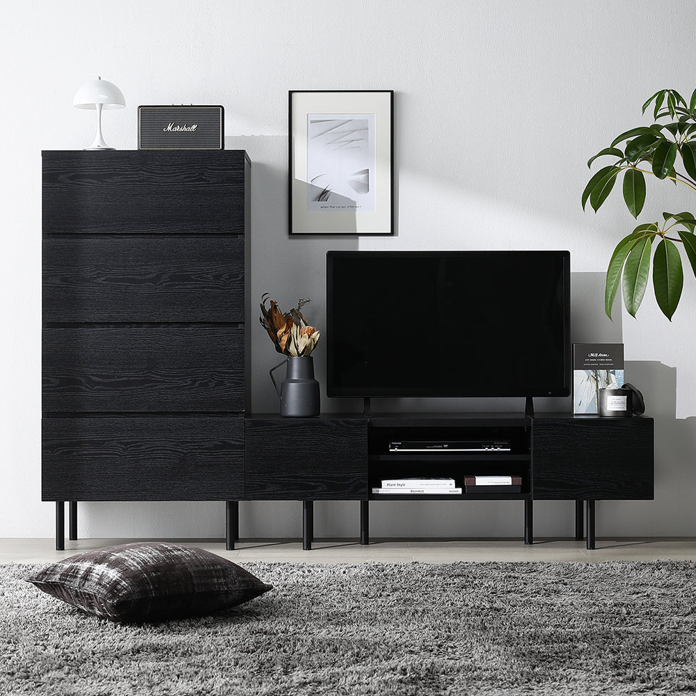 異素材MIX テレビボード(120cm幅) + チェスト(ワイド4段) セット 『Stova ストーヴァ』 ブラック