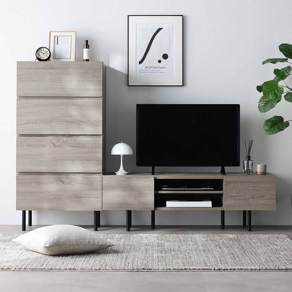 異素材MIX テレビボード(120cm幅) + チェスト(ワイド4段) セット 『Stova ストーヴァ』 グレージュ