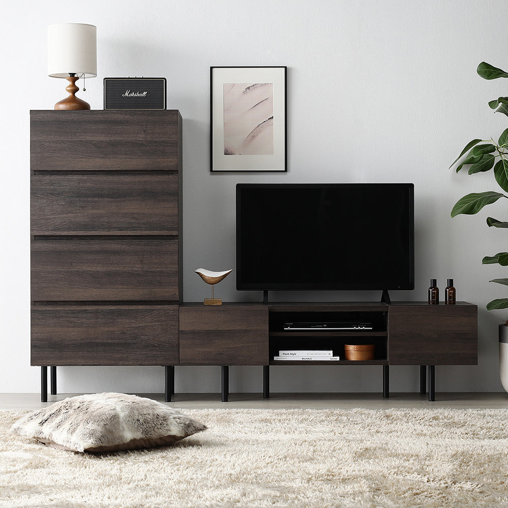 異素材MIX テレビボード(120cm幅) + チェスト(ワイド4段) セット 『Stova ストーヴァ』 ブラウン