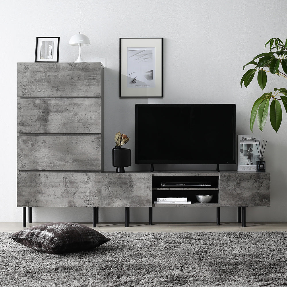 異素材MIX テレビボード(120cm幅) + チェスト(ワイド4段) セット 『Stova ストーヴァ』 ストーングレー