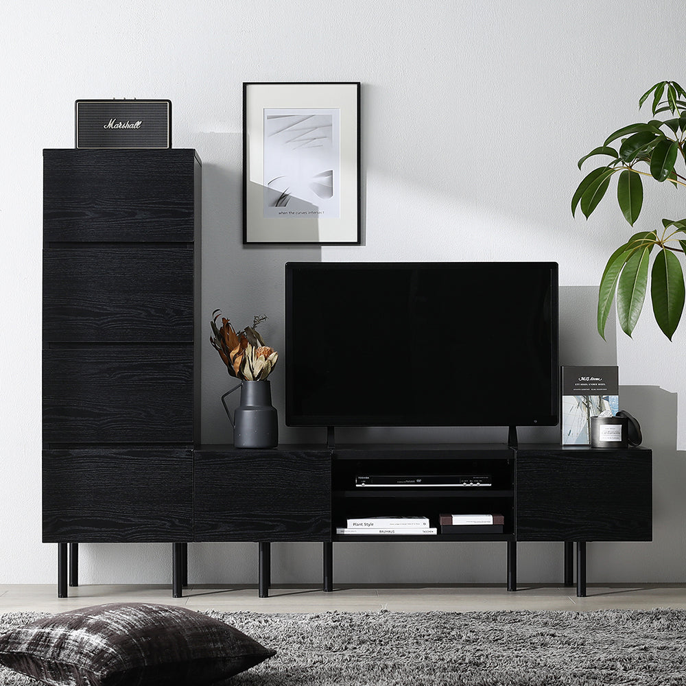 異素材MIX テレビボード(120cm幅) + チェスト(スリム4段) セット 『Stova ストーヴァ』 ブラック