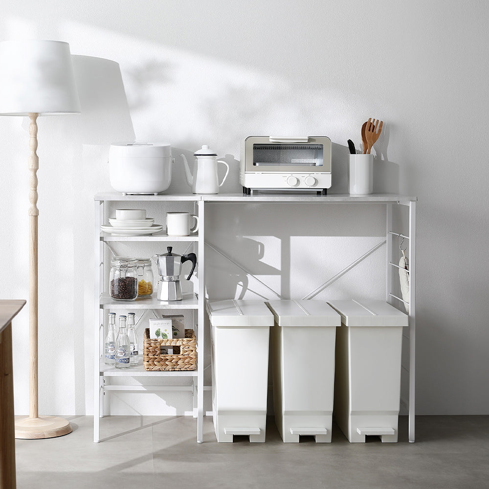 レンジラック カウンタータイプ 『Kitte キッテ』 幅120cm ストーン調スノーホワイト×ホワイト