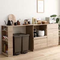 (幅133~207cm)置き場所にあわせて調節できる、伸長式テーブル付きキッチン収納 2点セット ナチュラル