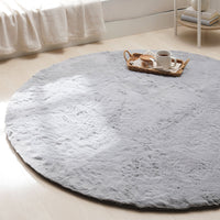 ふわふわのラビットファー調ラグ 直径約140cm(円形) ブルーグレー