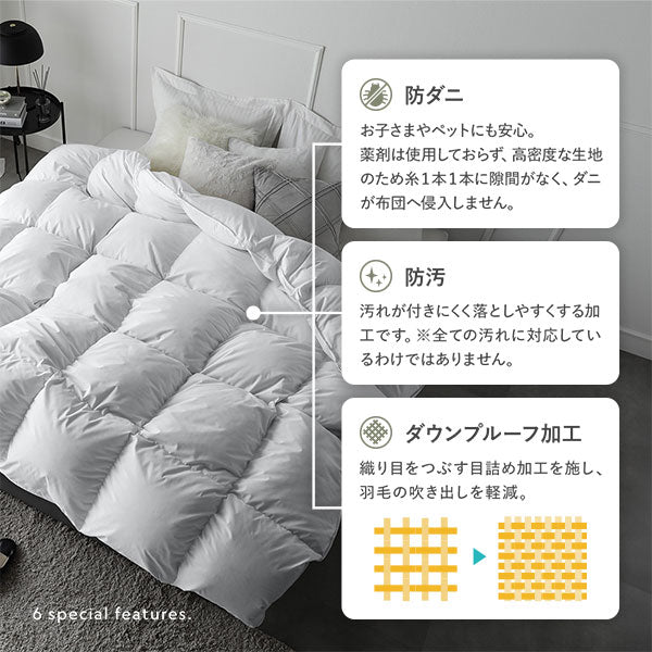清潔そして安全安心。生地に6つの特殊機能(防ダニ/防汚/ダウンプルーフ加工)