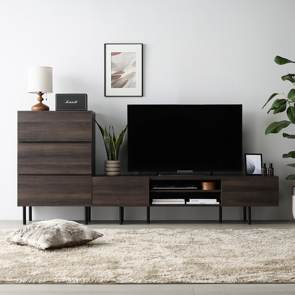 異素材MIX テレビボード(150cm幅) + チェスト(ワイド3段) セット 『Stova ストーヴァ』 ブラウン