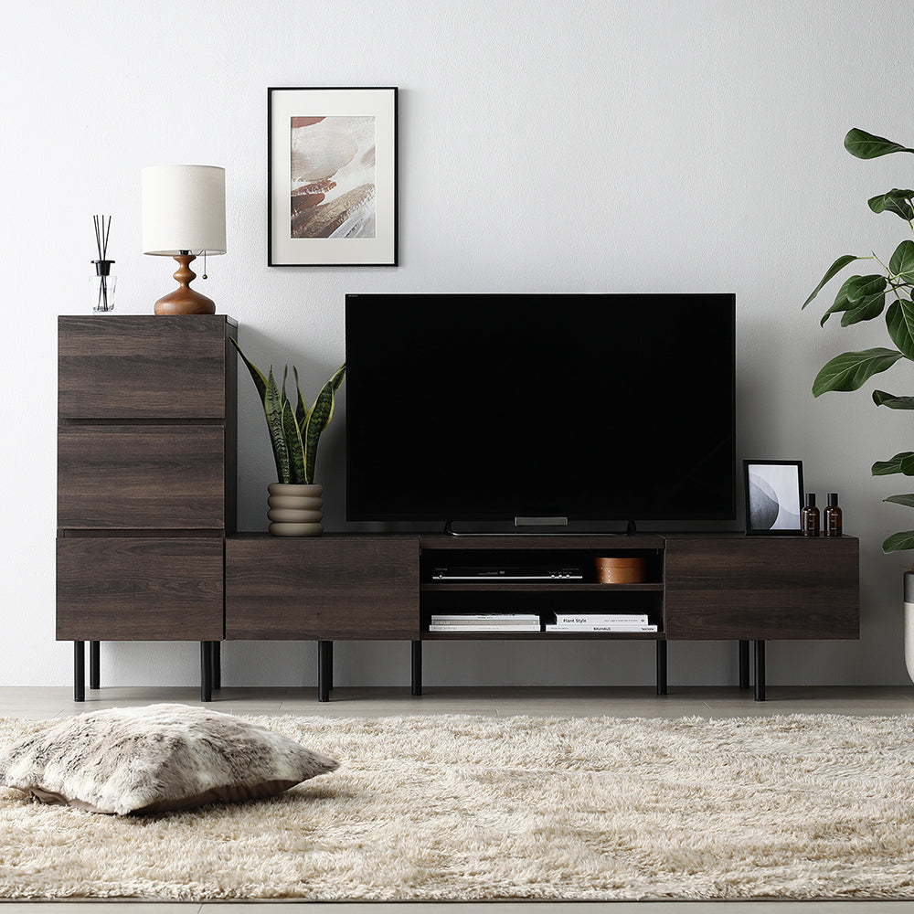 異素材MIX テレビボード(150cm幅) + チェスト(スリム3段) セット 『Stova ストーヴァ』 ブラウン