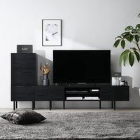 異素材MIX テレビボード(150cm幅) + チェスト(スリム3段) セット 『Stova ストーヴァ』 ブラック