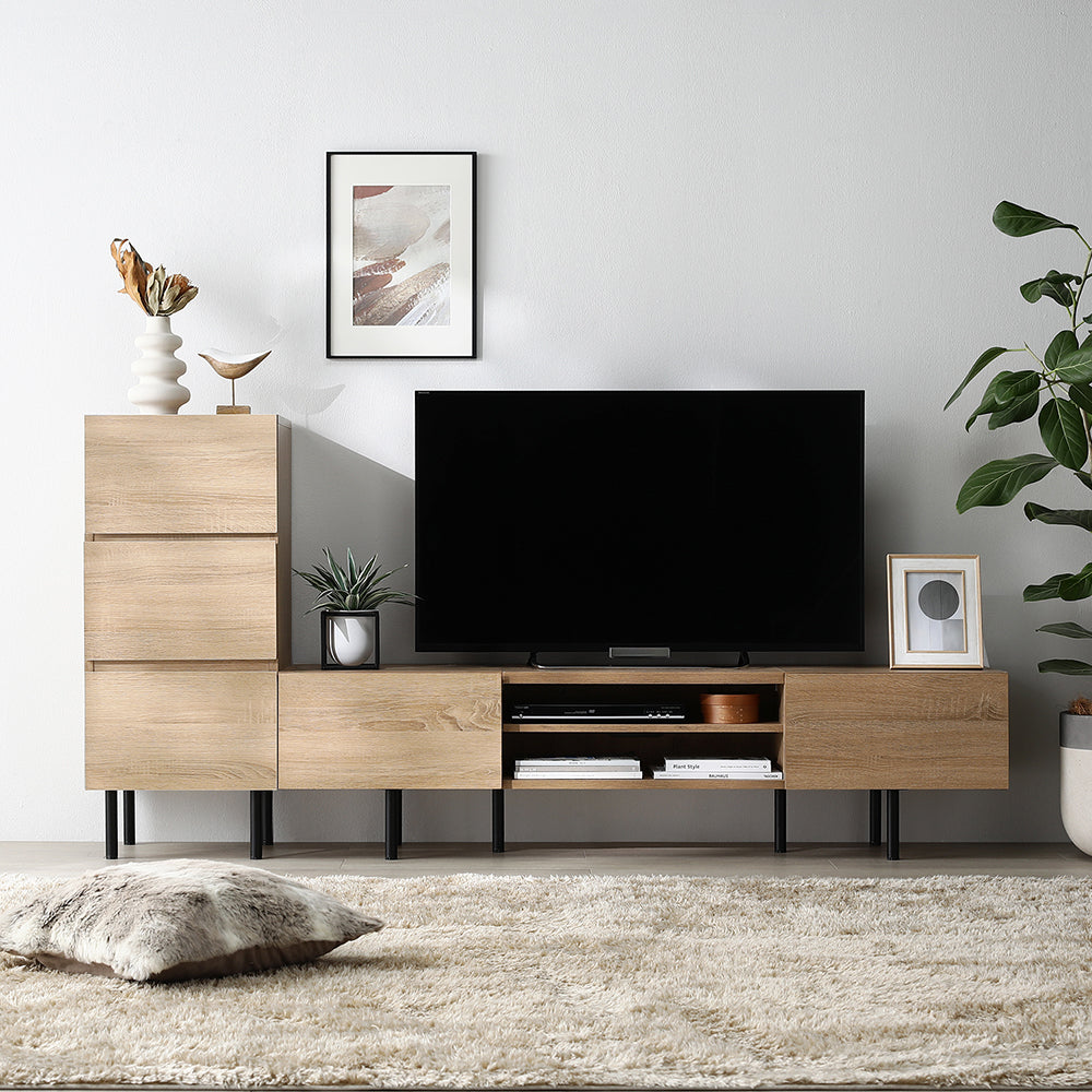 異素材MIX テレビボード(150cm幅) + チェスト(スリム3段) セット 『Stova ストーヴァ』 ナチュラル