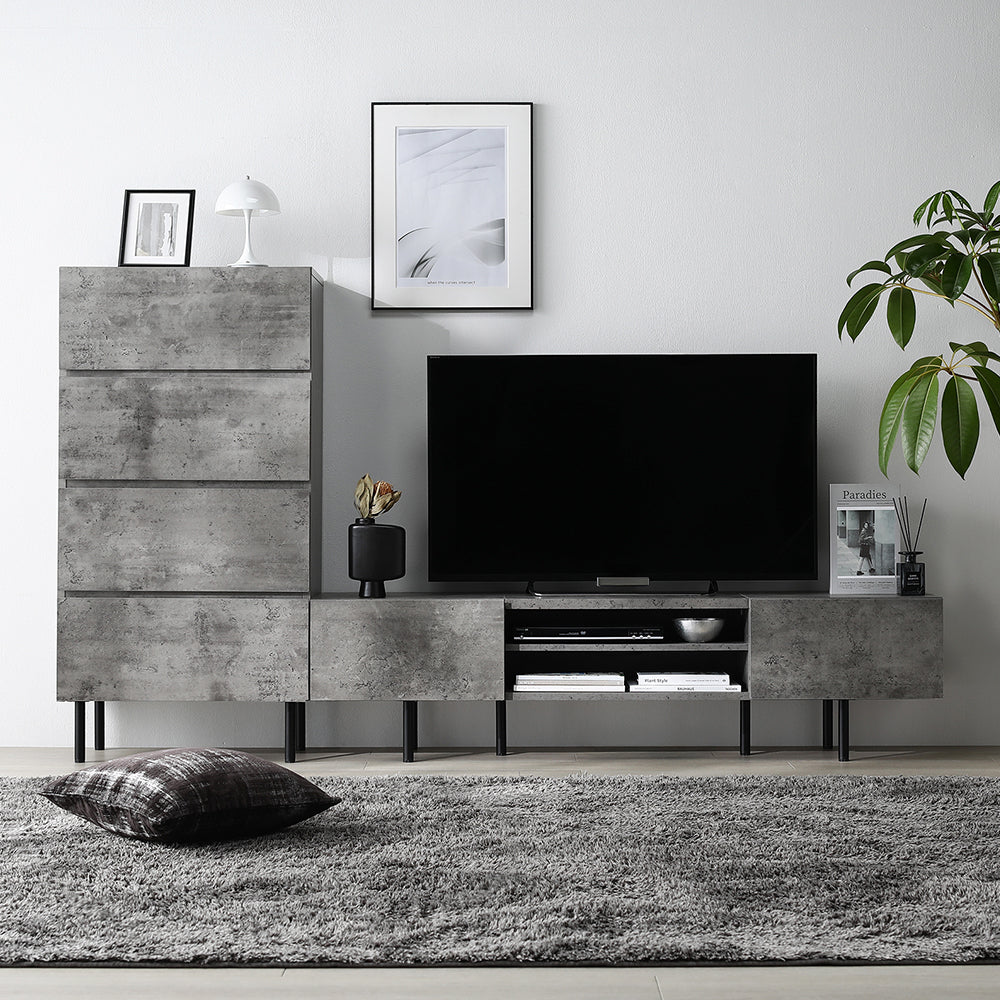 異素材MIX テレビボード(150cm幅) + チェスト(ワイド4段) セット 『Stova ストーヴァ』 ストーングレー