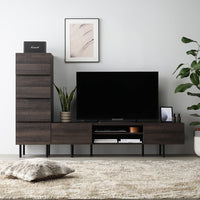 異素材MIX テレビボード(150cm幅) + チェスト(スリム4段) セット 『Stova ストーヴァ』 ブラウン