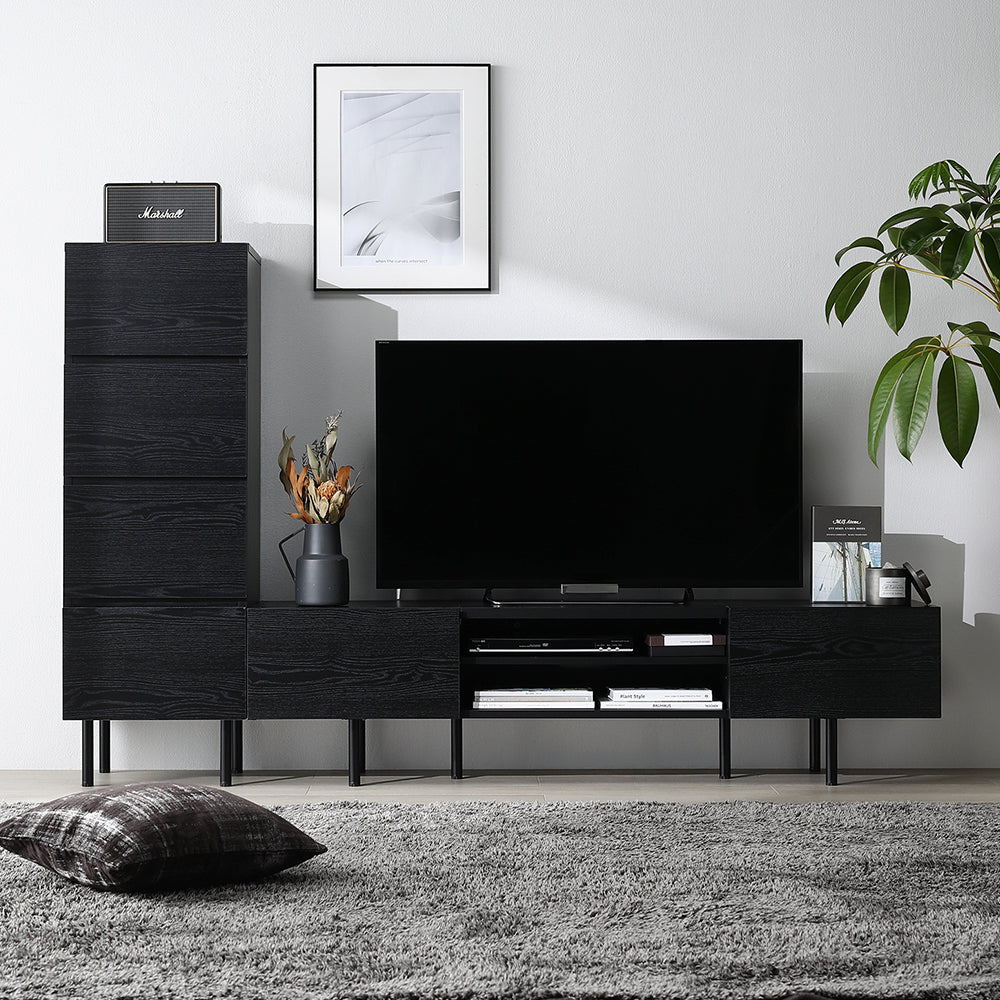 異素材MIX テレビボード(150cm幅) + チェスト(スリム4段) セット 『Stova ストーヴァ』 ブラック