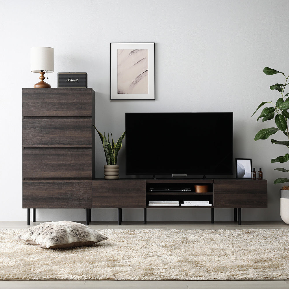 異素材MIX テレビボード(150cm幅) + チェスト(ワイド4段) セット 『Stova ストーヴァ』 ブラウン