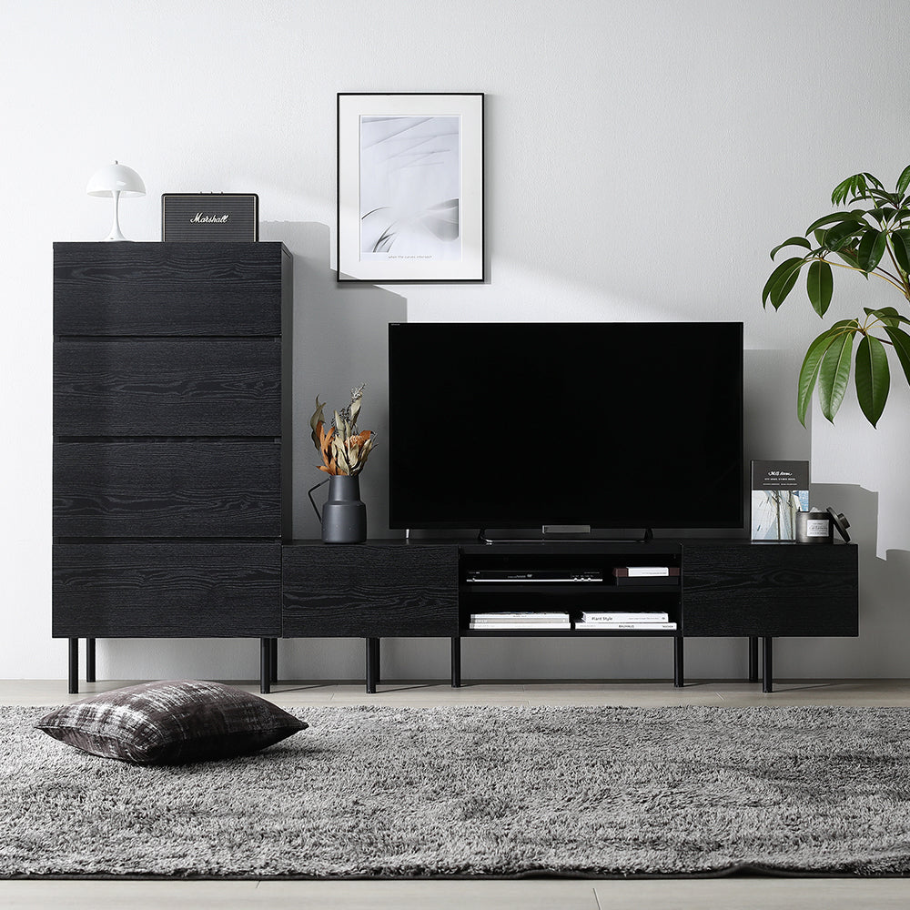異素材MIX テレビボード(150cm幅) + チェスト(ワイド4段) セット 『Stova ストーヴァ』 ブラック