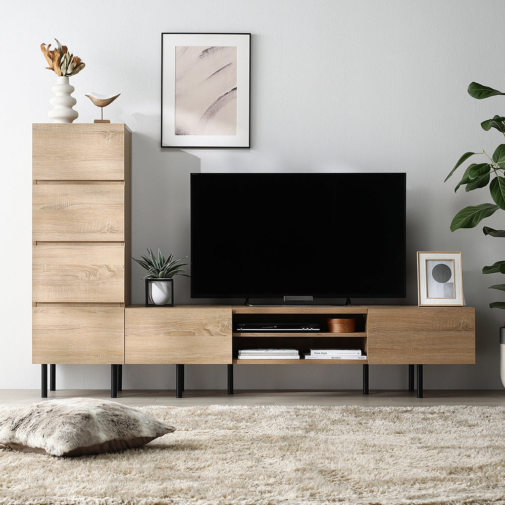 異素材MIX テレビボード(150cm幅) + チェスト(スリム4段) セット 『Stova ストーヴァ』 ナチュラル