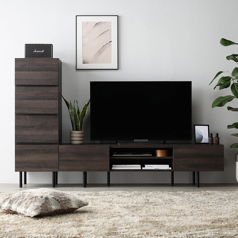 異素材MIX テレビボード(150cm幅) + チェスト(スリム4段) セット 『Stova ストーヴァ』 ブラウン