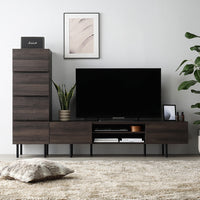 異素材MIX テレビボード(150cm幅) + チェスト(スリム4段) セット 『Stova ストーヴァ』 ブラウン