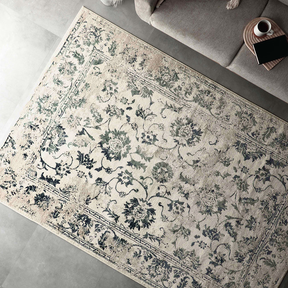 エジプト製 オリエンタル柄 ウィルトン織ラグ・約160×235cm・アイボリー