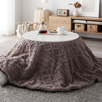 円形 細脚折りたたみ式 こたつ2点セット(テーブル幅 直径68cm・ホワイトウォッシュ/ニット柄掛け布団 直径170cm・グレージュ)