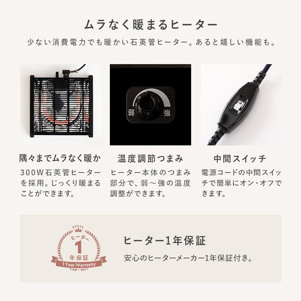 ムラなく暖まるヒーター。ヒーター1年保証