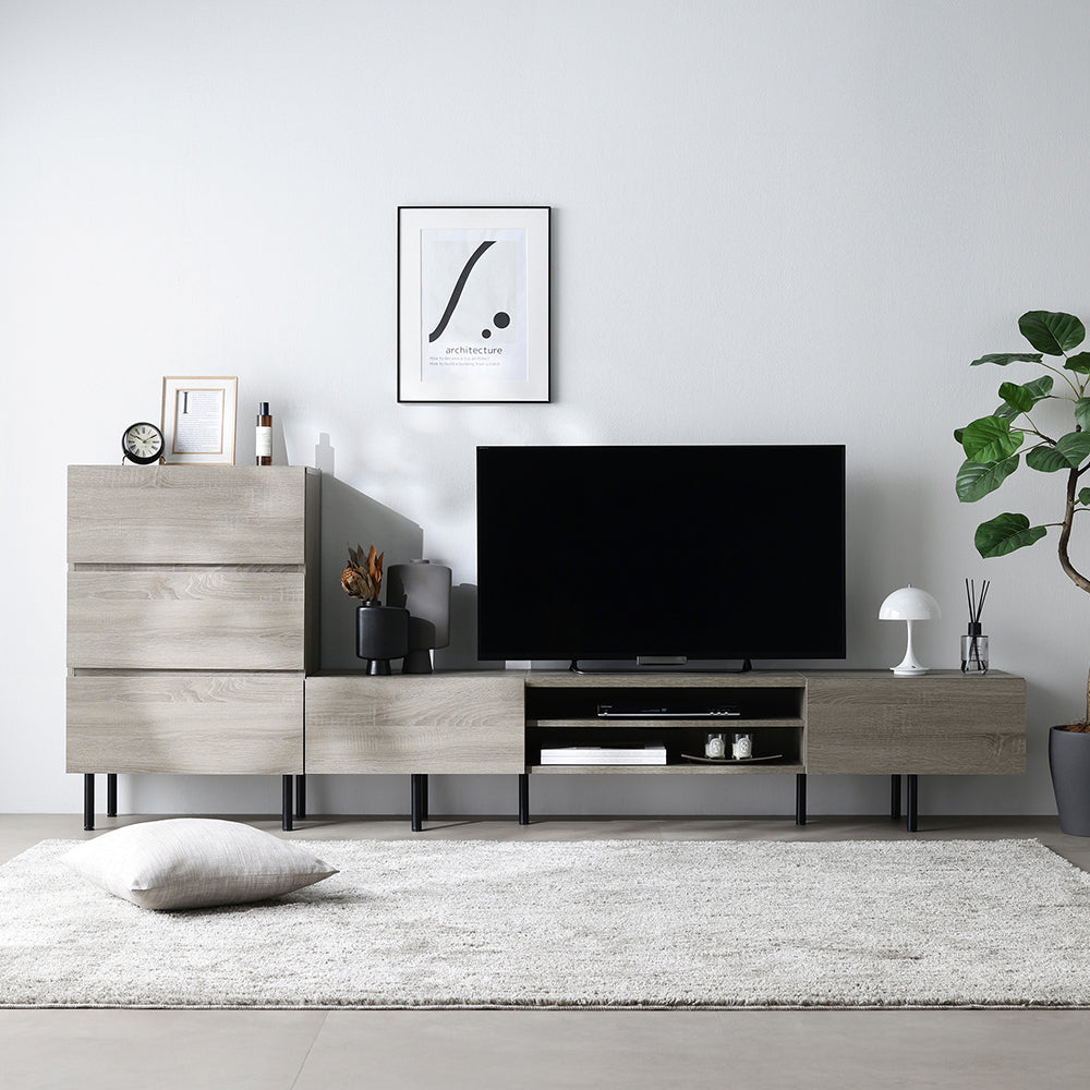 異素材MIX テレビボード(180cm幅) + チェスト(ワイド3段) セット 『Stova ストーヴァ』 グレージュ