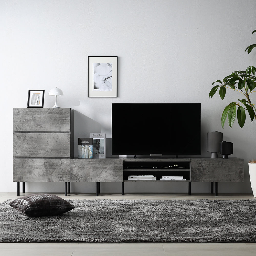 異素材MIX テレビボード(180cm幅) + チェスト(ワイド3段) セット 『Stova ストーヴァ』 ストーングレー