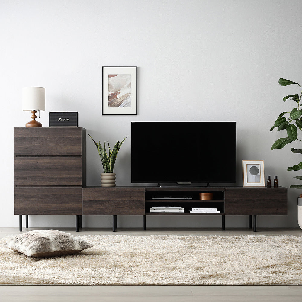 異素材MIX テレビボード(180cm幅) + チェスト(ワイド3段) セット 『Stova ストーヴァ』 ブラウン