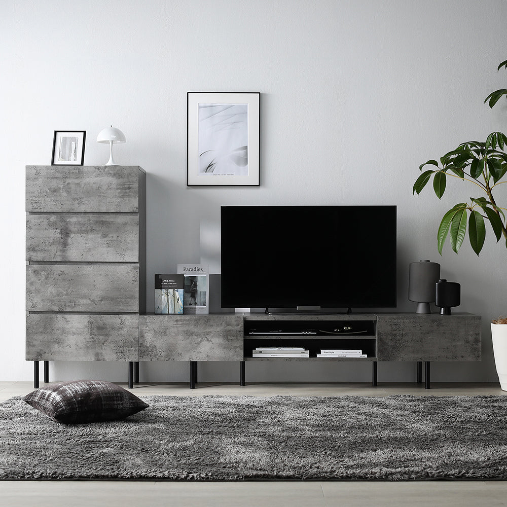 異素材MIX テレビボード(180cm幅) + チェスト(ワイド4段) セット 『Stova ストーヴァ』 ストーングレー