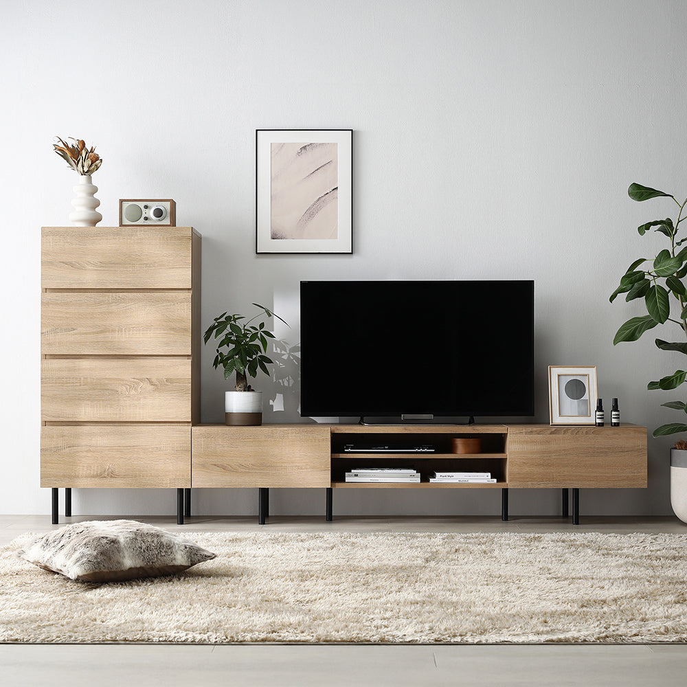 異素材MIX テレビボード(180cm幅) + チェスト(ワイド4段) セット 『Stova ストーヴァ』 ナチュラル
